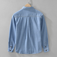 Kemeja Denim Lengan Panjang Pria dengan Logo Custom, Kasual Vintage, Dapat Dicuci, Kancing Depan, Kantong Dada, Overshirt Denim, Bahan Polyester/Katun