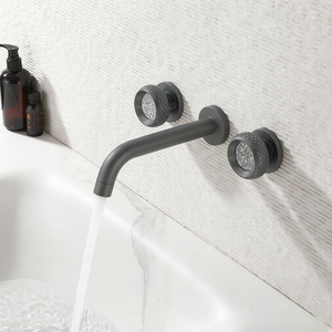 Robinet mélangeur mural en laiton gris anthracite haut de gamme pour meuble de salle de bain, type encastré, anti-éclaboussures avec mousseur d'eau - Product Image 4