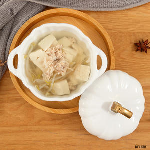 Olla de cerámica Dingfeng blanca con doble asa y tapa para comida de hotel DF1580 - Product Image 4