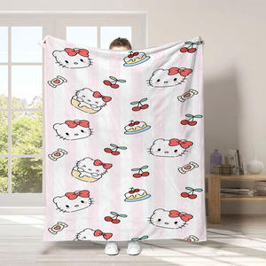 Mantas baratas al por mayor de felpa de poliéster con estampado personalizado de gatos KT kawaii, lindas, con MOQ bajo, para sofá, cama o sofá cama. - Product Image 5
