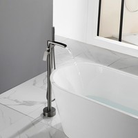 Robinet de baignoire moderne à double poignée, sur pied, corps en laiton finition brossée, cartouche céramique, jet cascade, pour hôtel