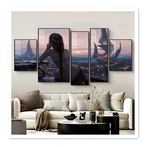 POLA Frame Anime 5 Panel Wall Picture Plexiglass Canvas Wall Frame Prints Decoration For Living Room E-Auction Room