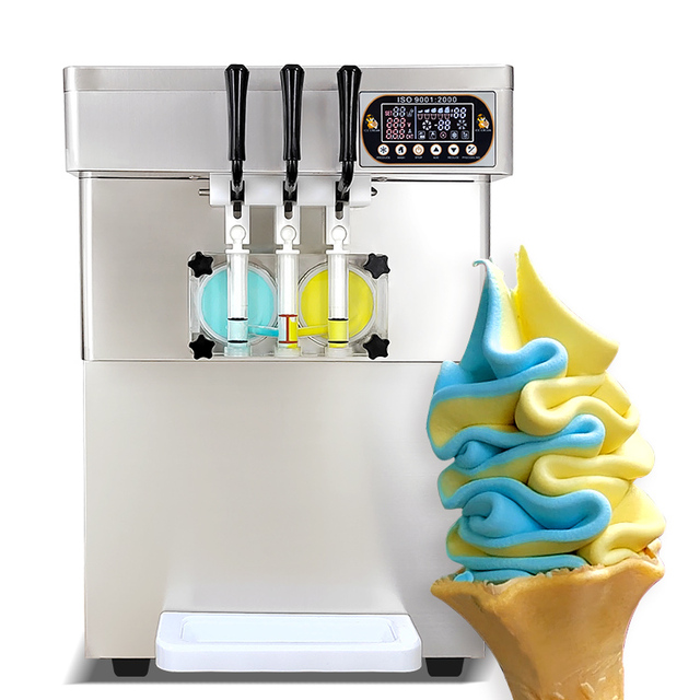 ETL CE Certified Commercial Desktop Stainless Steel Soft Serve Ice Cream Machine Milk Fruit Multi Flavor Rainbow Automatic