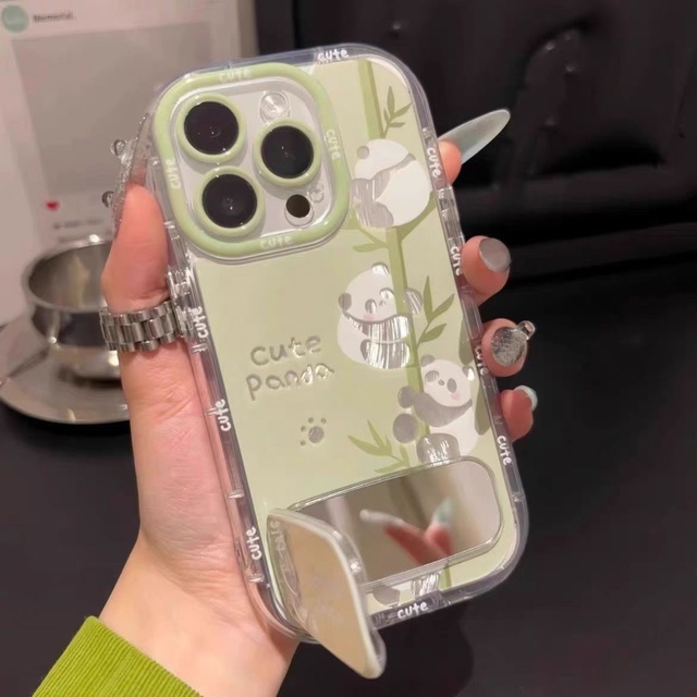 Panda Anti-Fall TPU Phone Case for iPhone 16 Pro Max Cute Cartoon Design with Feather Yarn for Women Version 15