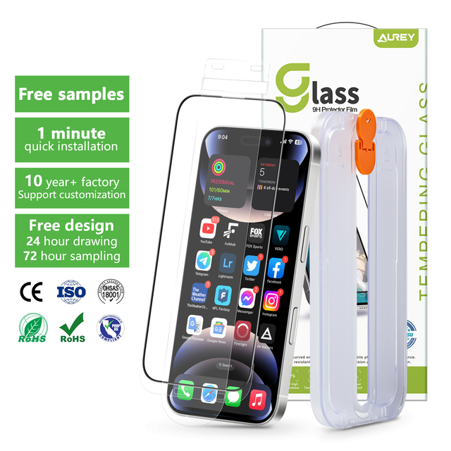 Aurey High Quality 2.5D HD 9H Tempered Glass Screen Protector With Installation Tray Phone Temper Glass for IPhone 16 15 Pro Max