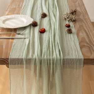 Chemin de table vert sauge en gaze de coton de 120 pouces (10 pieds) pour mariage, baby shower, douche nuptiale, décoration printanière - Product Image 3