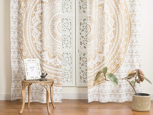 Popular Handicrafts <b>Printed</b> Curtains Panels Indian Hippie Bohemian Beautiful Ombre Color Mandala Curtain Panels Gold - Product Image 6