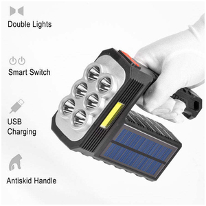 Đa chức năng ABS vật liệu USB sạc không thấm nước cầm tay đèn pin 6LED <span class=keywords><strong>COB</strong></span> panel năng lượng mặt trời đèn pin siêu sáng - Product Image 2