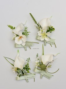 Fiori Artificiali Verdi e Bianchi per Sposi, Corsage da Polso per Matrimonio all'Aperto, Calla, Loto, Phalaenopsis Staccabili per Fotografia - Product Image 2