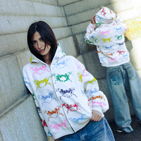 Sweat à capuche court zippé pour homme, imprimé intégral, impression DTG personnalisée, coupe oversize, style streetwear, OEM, 100% coton écologique