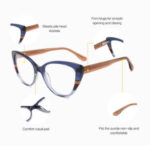 Monturas de gafas de acetato de alta gama con forma de ojo de gato para mujer, montura completa, color degradado, lentes planas anti UV, número de pieza 1047 - Product Image 3