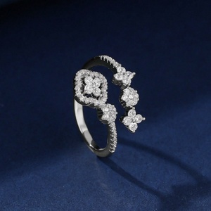 Fashion 14k Gold Filled Jewelry Insert Vvs Gra Moissanite Romantic Perfoume Four-leaf Clover Open <b>Rings</b> <b>Adjustable</b> for Woman - Product Image 4
