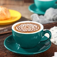 Set cangkir teh porselen Cappuccino, grosir 75ml 150ml 220ml 250ml, set cangkir teh Logo kustom cetak keramik cangkir Espresso & piring