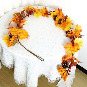 Guirnalda de Hojas de Arce y Girasoles Realistas, Hiedra Sintética <span class=keywords><strong>para</strong></span> Decoración Interior y Exterior, Hogar, Jardín, Pared - Product Image 1