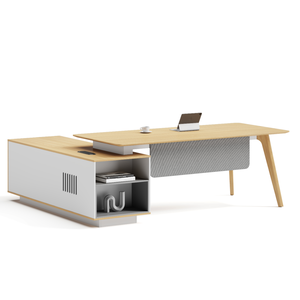 JUOU Modern Executive <strong>Desk</strong> <strong>White</strong> Ash Stylish Professional Commercial Workspace MDF Office Wooden Panel Design File <strong>Drawer</strong> - Product Image 1