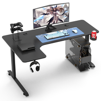 Bureau de jeu en forme de L en métal P2 avec plateau en mélamine, support pour tour d'ordinateur, support pour manette de jeu, porte-gobelet, crochet pour casque