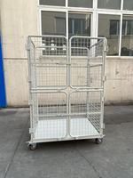 Chariot en treillis métallique pliable en acier galvanisé électrostatique Q235 à quatre roues, conteneur industriel HDNT