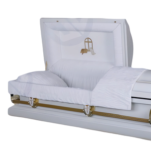 Ataúd de Metal de Acero de Alta Calidad de 20 Ga con Acabado Dorado Griego en Tono Blanco Antiguo para Funerales - Product Image 2