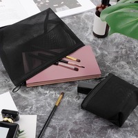 Pochette de rangement en maille avec fermeture éclair, personnalisable avec logo et couleurs, pour la maison, le bureau, les voyages, les cosmétiques, les articles de toilette et le maquillage, avec sangle de suspension