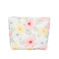 Trousse de Maquillage Blanche à Fermeture Éclair avec Imprimé Floral Hibiscus Aquarelle pour Voyage, Rangement de Toilette, Plage, Cadeau pour Filles, Usage Quotidien