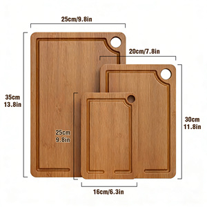 Juego de 3 tablas de cortar de bambú carbonizado personalizadas, ecológicas, con ranura profunda para jugos. - Product Image 2