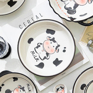 Juego de Platos y Tazones de Cerámica para Niños, Estilo Instagram, con Diseño de Vaca <span class=keywords><strong>Dudu</strong></span>, Aptos para Microondas, Vajilla para el Hogar - Product Image 3