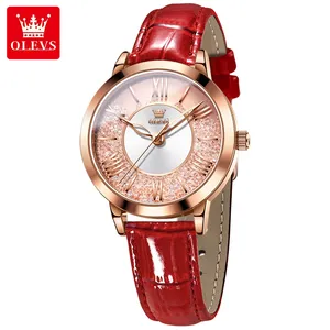 OLEVS – montre diamant de luxe pour femme, en cuir, or Rose, à Quartz, à la mode, nouvelle collection 5539