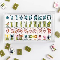 Jeu de Mahjong Américain Géométrique Floral Vert Olive MCM 160 Pièces, Tuiles de Mahjong à Motifs Artistiques Rétro avec Pochette de Rangement en Velours