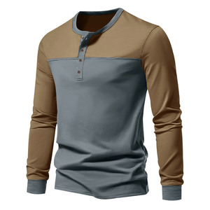 <b>Men's</b> Long Sleeve Patchwork <b>Henley</b> Shirt Casual Knitted Full Sleeve Button Down Collar 2024 Spring Autumn <b>Top</b> - Product Image 5