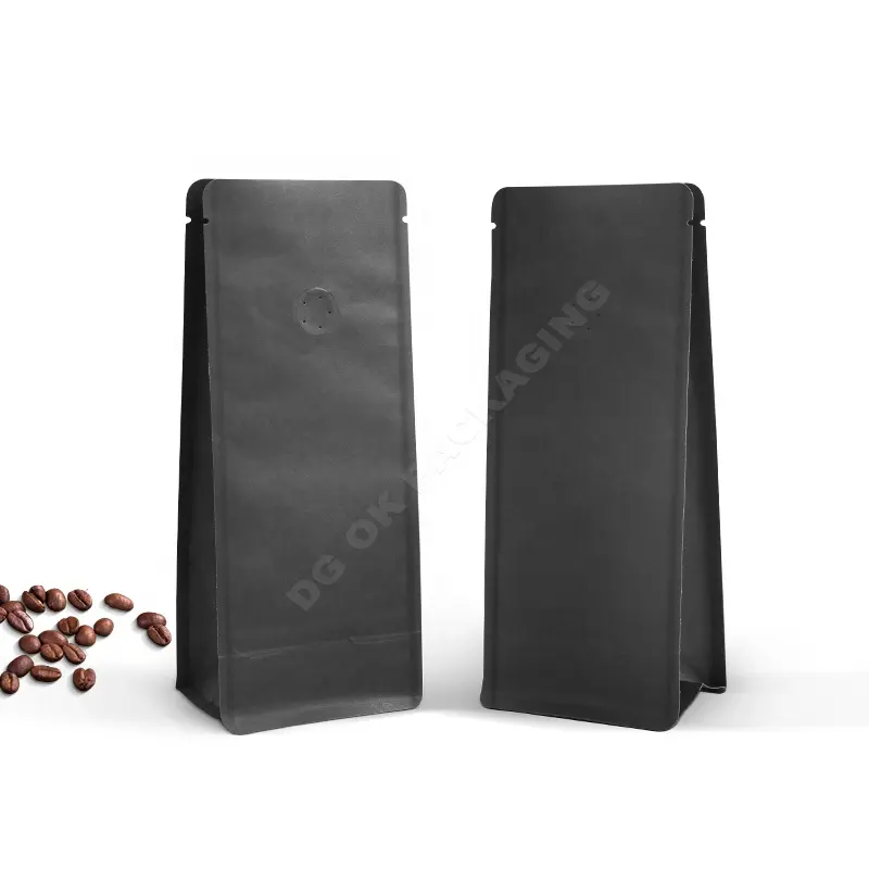 Tas kemasan kopi katup 1Kg dapat terurai 1Kg hitam bercetak kustom kantung berdiri bawah datar dengan ritsleting