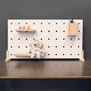 Wooden Pegboard Vertical <b>Desktop</b> Storage Rack No Drill Office Organizer 30x60cm Standing Type Rectangle Display <b>Shelf</b> - Product Image 1