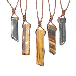 Vente en gros Collier long tissé plat irrégulier Collier pendentif pierre naturelle agate rouge améthyste oeil de tigre - Product Image 3
