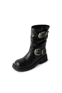 Zapatos de Tacón Medio Grueso, Hechos a Mano, de Cuero Genuino, con Punta Cuadrada, Color Sólido, Elegantes, Retro, Casuales, Impermeables - Product Image 2