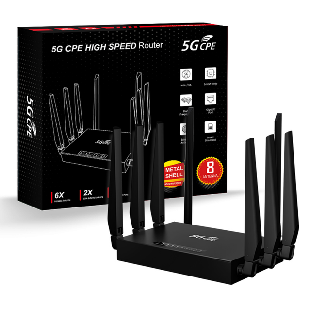 5G Router 802.11ax Sim Card Slot 1WAN+4LAN 8 Antenna Design 5G CPE Modem for Home Use New QoS Firewall Function 1000mbps Max.