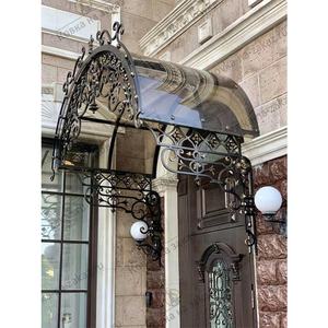 Pergola Classica in <span class=keywords><strong>Ferro</strong></span> Battuto su Misura con Tetto in <span class=keywords><strong>Vetro</strong></span> Temperato, Telaio Zincato a Caldo, Finitura Nera - Product Image 3