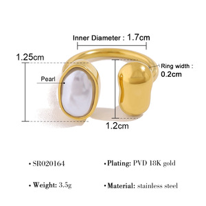 Bague ouverte en acier inoxydable étanche plaqué or 18 carats avec perle baroque multicolore pour femme - Product Image 2
