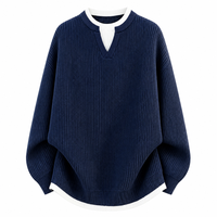 Pull en maille côtelée à col Henley surdimensionné en mélange acrylique, polyester et nylon pour homme – Chandail doux et chaud pour l'hiver, idéal pour la vente en gros