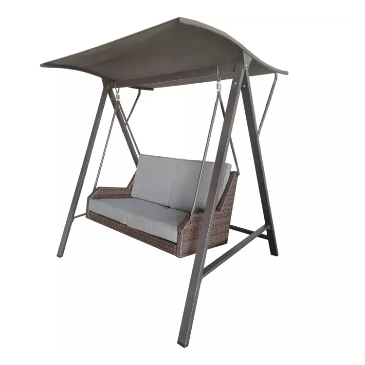 Luxury Wicker Rattan Swing Garden Chair Metal Wrought Iron Patio Swings 2 Seater Hanging Swing chair Set