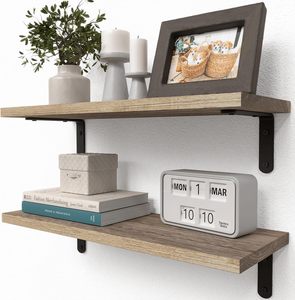 Ensemble d'étagères murales vintage en <span class=keywords><strong>bois</strong></span> et fer forgé, 2 pièces, pour chambre, cuisine, salle de bain, rangement d'épices, durables et robustes - Product Image 2