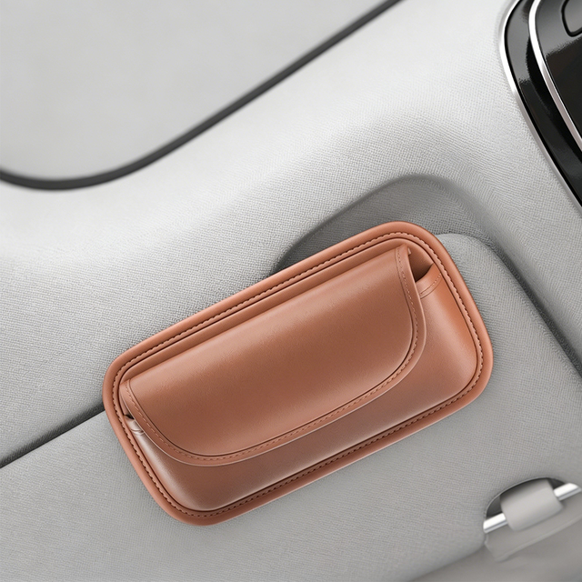 Multifunctional Leather Car Sunglasses Holder with Popular Style Cross-Border Clip-On Sun Visor Storage Organizer Box