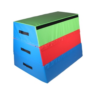 Kotak Vaulting lembut senam anak-anak peralatan senam matras biru tempat bermain multifungsi tikar <span class=keywords><strong>4</strong></span> tingkat kotak lompat kulit PU - Product Image 2