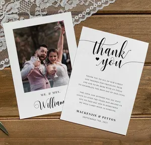 カスタムシェイプ挨拶モダンな結婚式の招待状カード印刷無料デザイン両面印刷ありがとう写真紙カード