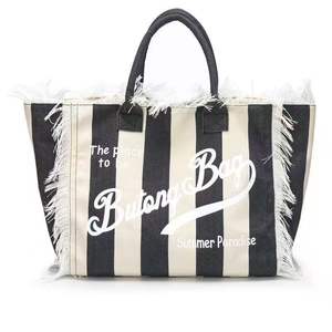 Bolso Tote de Mezclilla Estampado Hecho a Mano de Gran Capacidad con Letras Cosidas Multicolor y Borla para la Universidad - Product Image 3