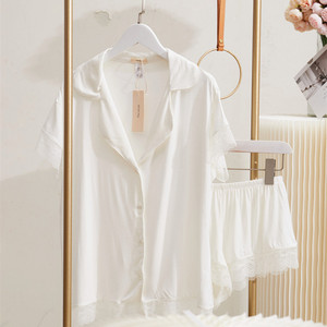 <span class=keywords><strong>Pigiama</strong></span> da donna personalizzato su misura, con bottoni frontali, finiture in <span class=keywords><strong>pizzo</strong></span>, pantaloncini a vita elasticizzata, set <span class=keywords><strong>pigiama</strong></span> da sposa, 2 pezzi - Product Image 3