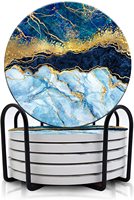 Offre Spéciale Design Personnalisé Rond 4 ''6 Pcs Marbre Peint Absorbant Pierre Céramique Tasse Dessous de Verre Café Tapis avec Support