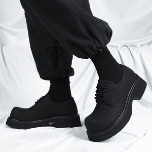 Black Platform Lace-Up Shoes <b>Round</b> Toe Synthetic Upper Rubber Sole <b>Cushioned</b> EVA Midsole All Seasons Style - Product Image 1