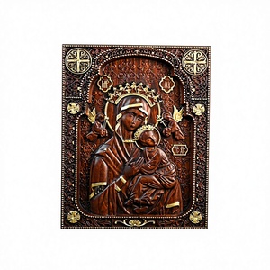 Arte Mural Cristiano Moderno para Exteriores, Icono de la Virgen de la Perpetua Ayuda, Tallado en Madera, Decoración Colgante con el Niño Jesús para el Hogar, Muebles de Cine en Casa - Product Image 4