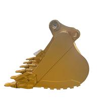 Pour godet CAT 336 GP 1,8 m³, dents en deux parties de 5 mm, coupe-côtés à visser, blocs de talon, protection de poutre, 36 tonnes, jaune
