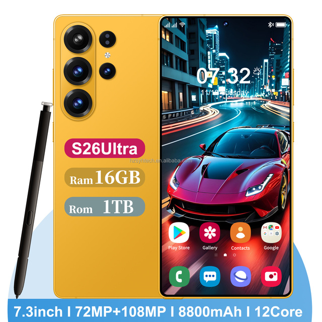 S26 Ultra 2026 New 7.3 Inch 108MP Camera Smartphone 16GB RAM 1TB Storage 5G Dual SIM Face Recognition Android Cell Phone