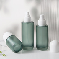 Juego de Envases Cosméticos de Vidrio Esmerilado Verde de Lujo con Tapa Blanca en Forma de Domo, Botella con Bomba para Loción, Tarro para Crema, Envases Vacíos para Cuidado de la Piel, Logotipo Personalizado